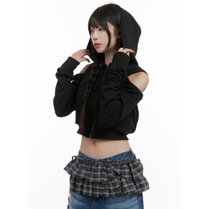 Zip-up Cut Out Crop Hoodie CS419