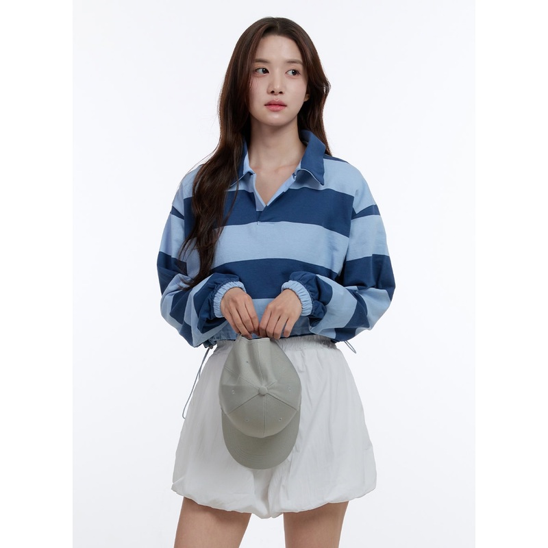 Adjustable Crop Stripe Sweatshirt OO407