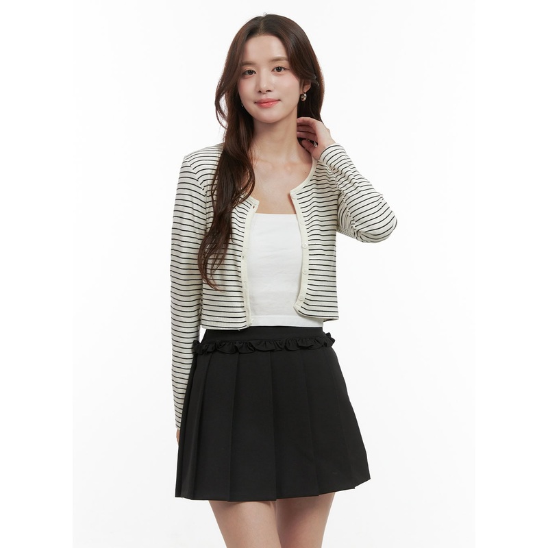 Button-Up Striped Crop Cardigan OO421