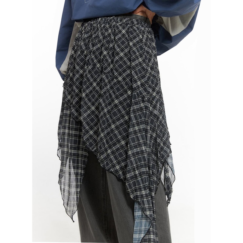 Checkered Layered Skirt IO409|Black|Beige|S/M