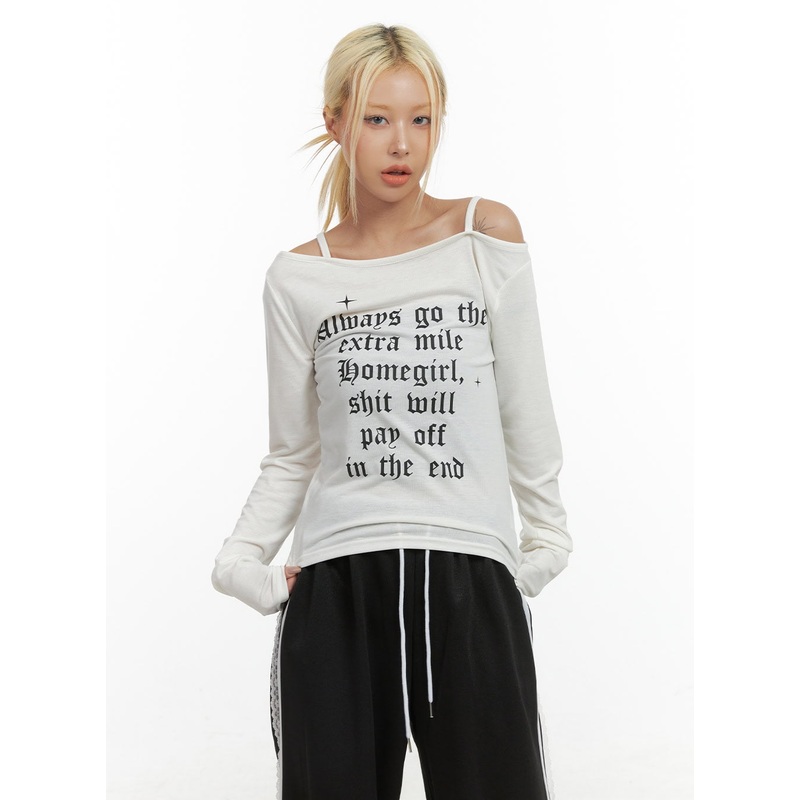 Chic Off Shoulder Letter Print Top  CO415