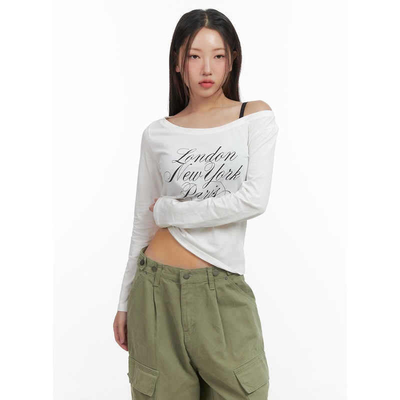 Comfy Lettering Off Shoulder Top CO417