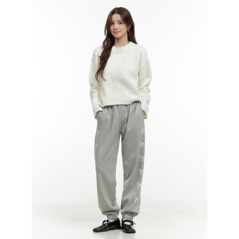 Cozy Ribbon Sweatpants OO421|Gray|Black|White|Pink|S/M