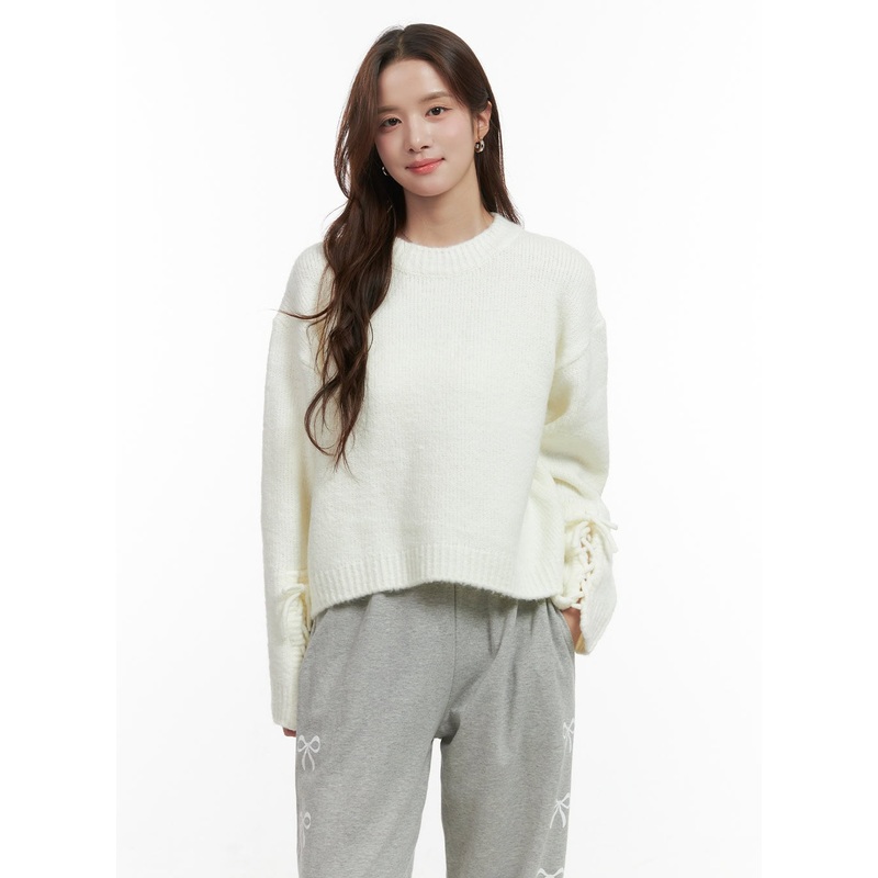 Cozy String Knit Top OO421|Light beige|Gray|Black|S/M