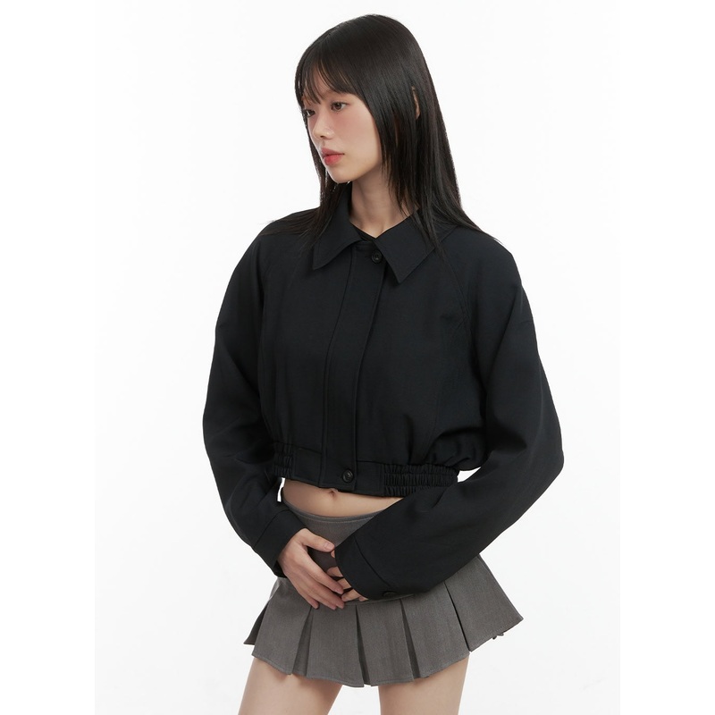 Cropped Blouson Jacket CO410|Black|Dark gray|S/M