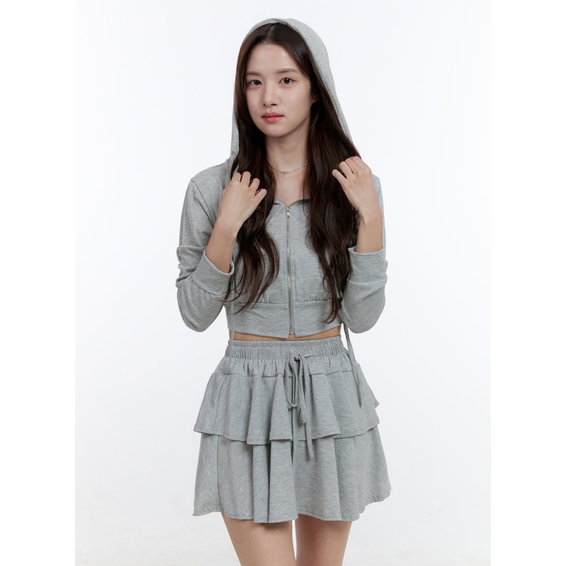 Cropped Zip-Up Hoodie OO407|Gray|Black|White|S/M