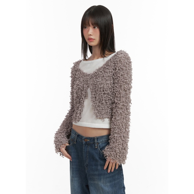 Dumble Cropped Cardigan CO410|Gray|Black|Brown|Light beige|S/M