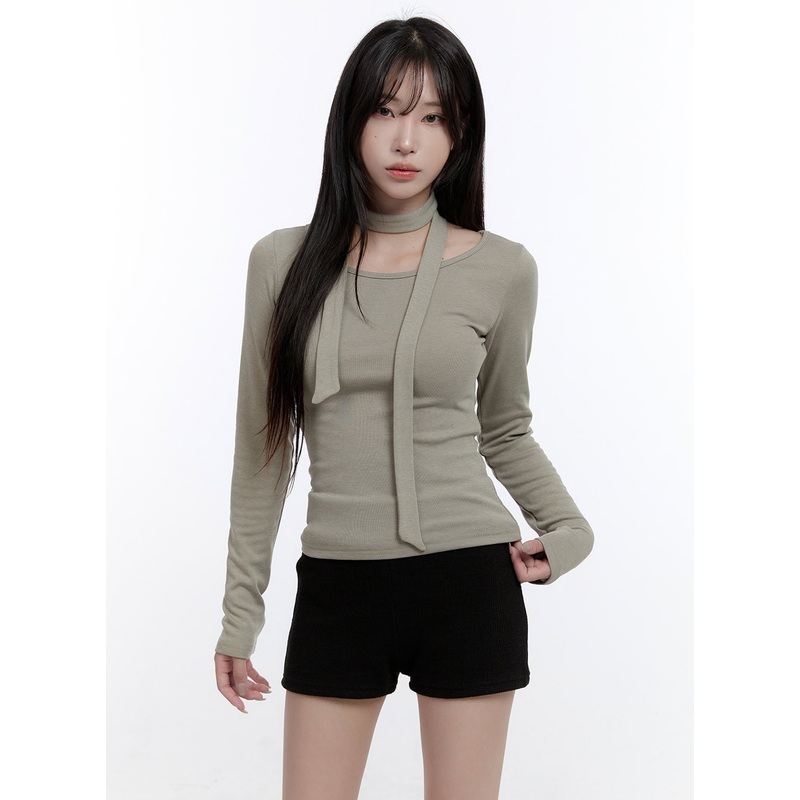 Elegant Long-Sleeve Muffler Top CO418