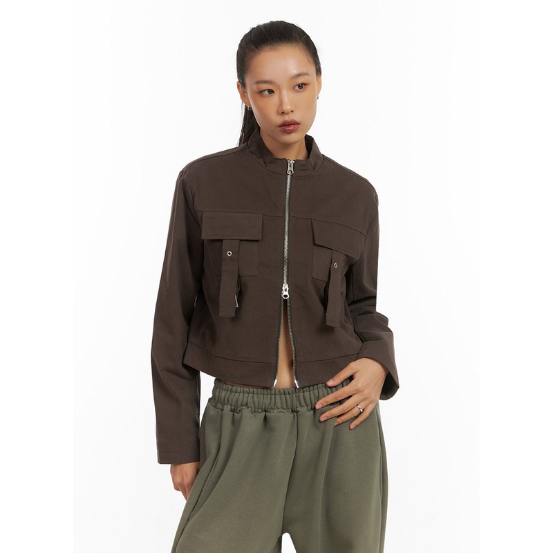 Fit Cotton Zip-Up Solid Jacket IO409