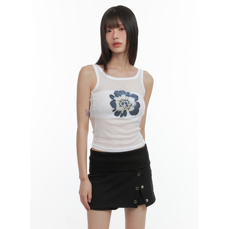 Floral Slim Camisole CO410|Light beige|Black|Blue|S/M