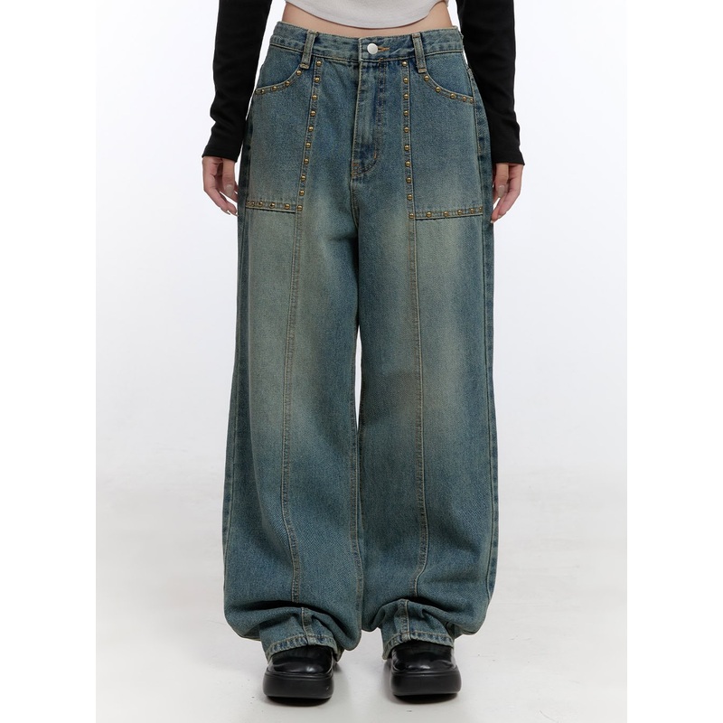 Harper Studded Wide Leg Denim Jeans CO418
