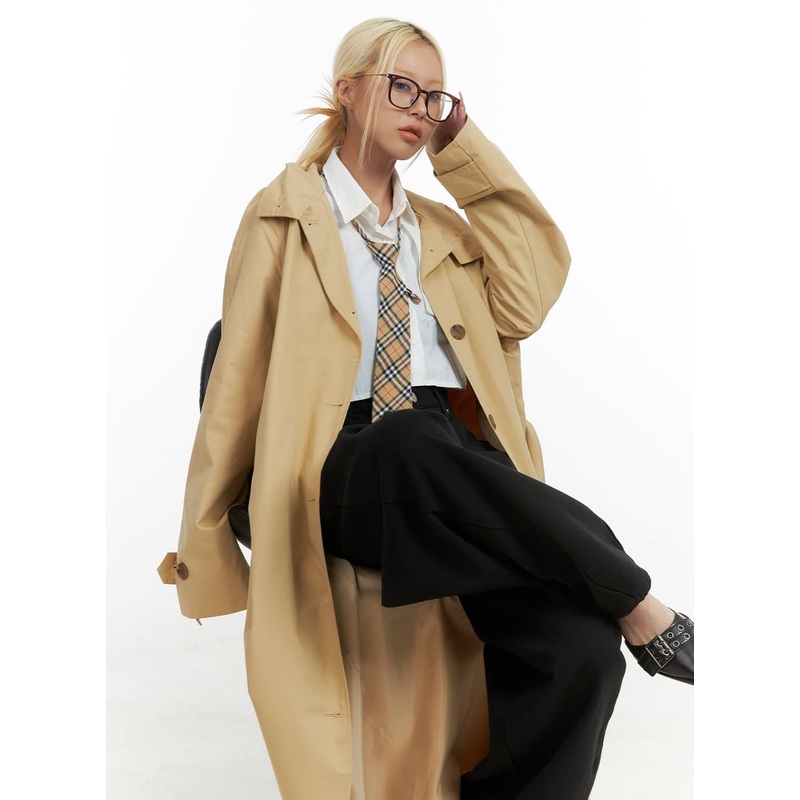 Long Sleeve Solid Cotton Trench Coat CO414