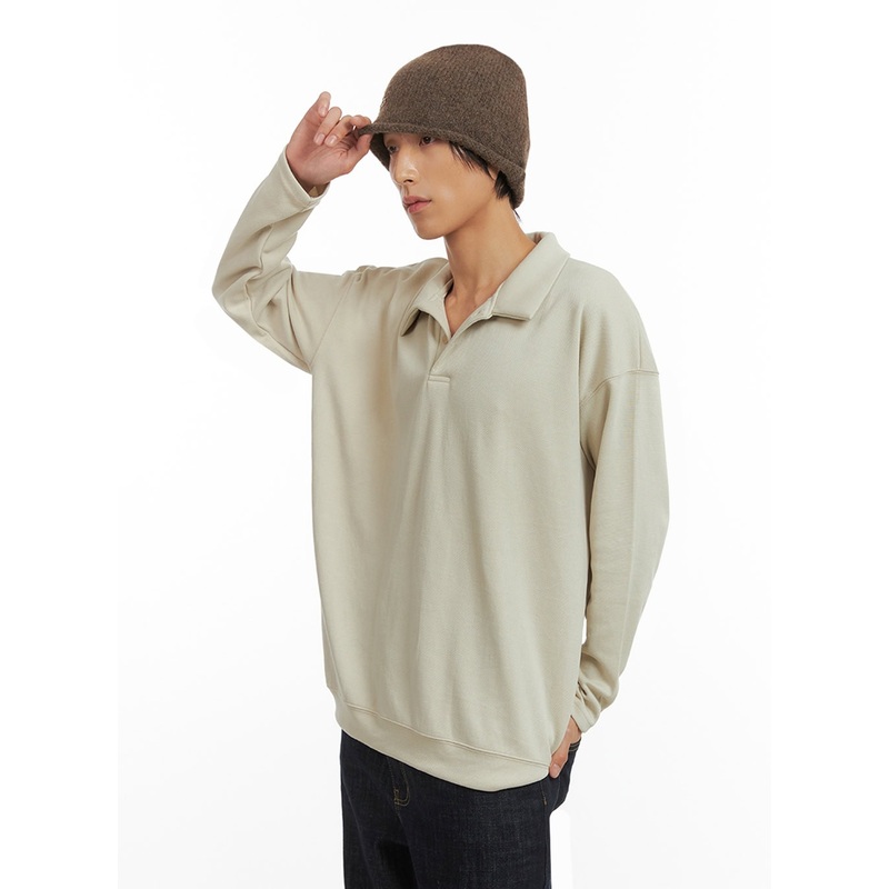 Men’s Buttoned Collar Shirt (Light beige) IO417