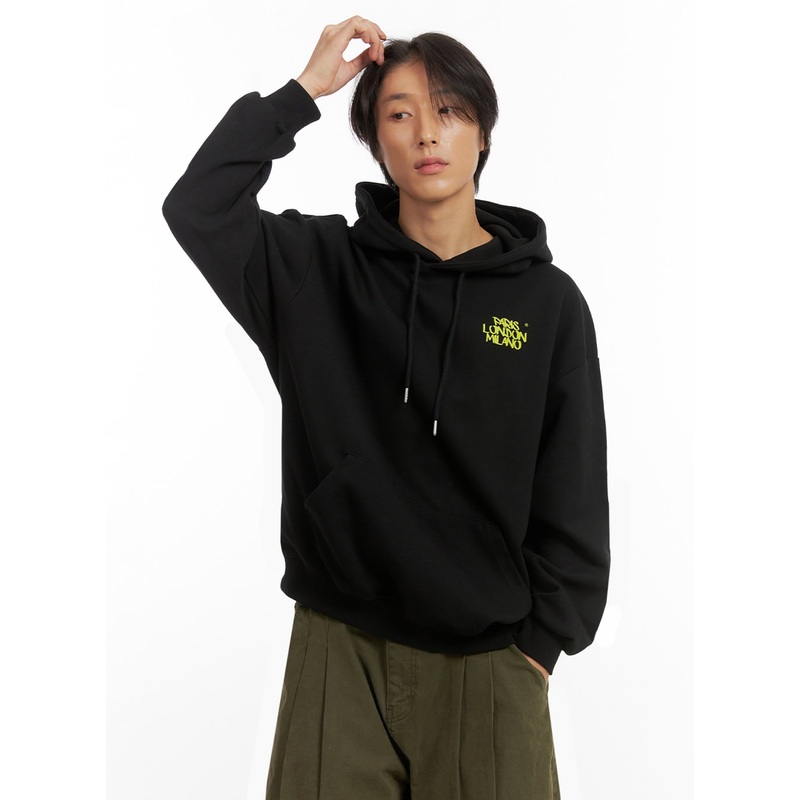 Men’s Embroidered Oversized Hoodie (Black) IO417