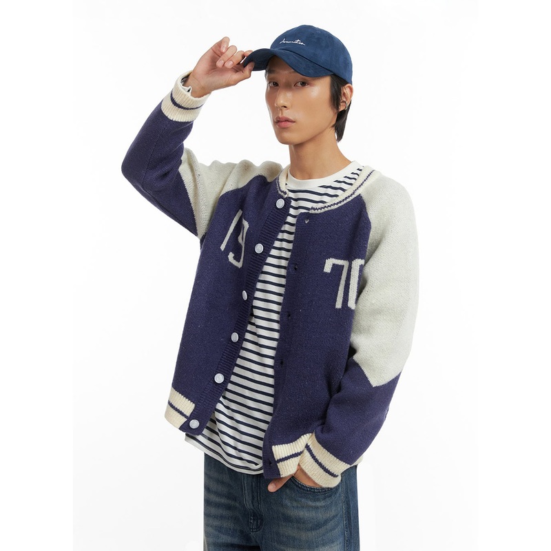 Men’s Varsity Cardigan IO417|Dark blue|Gray|Black|M/L