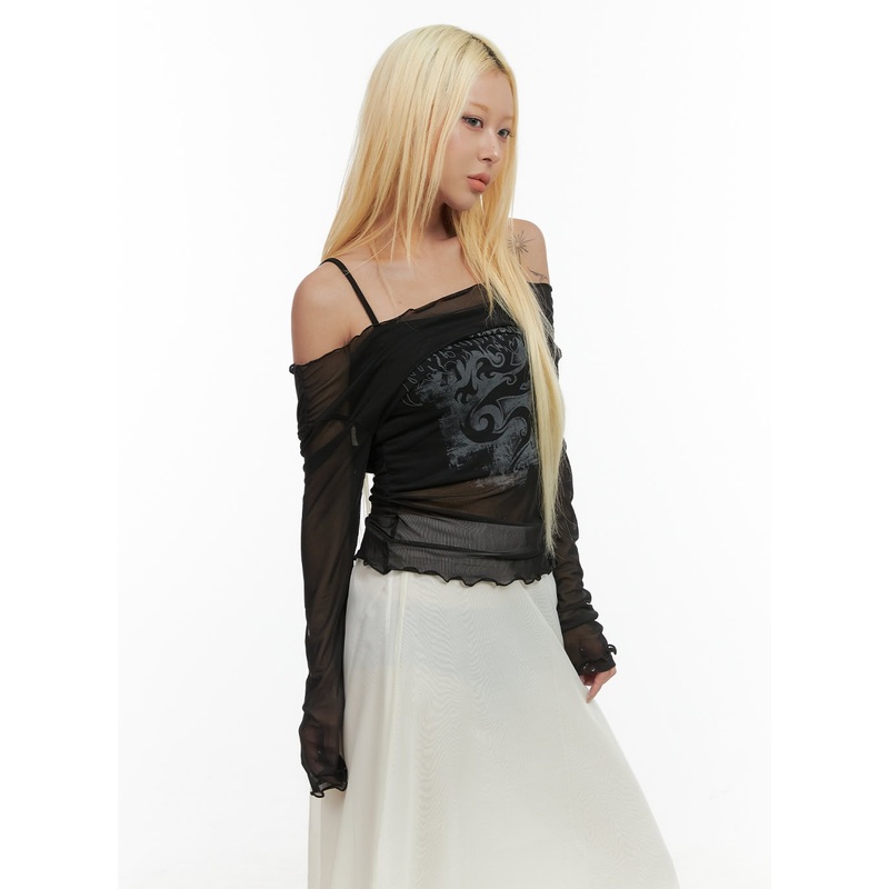 Mesh Glam Long-Sleeve Graphic Tee CO415