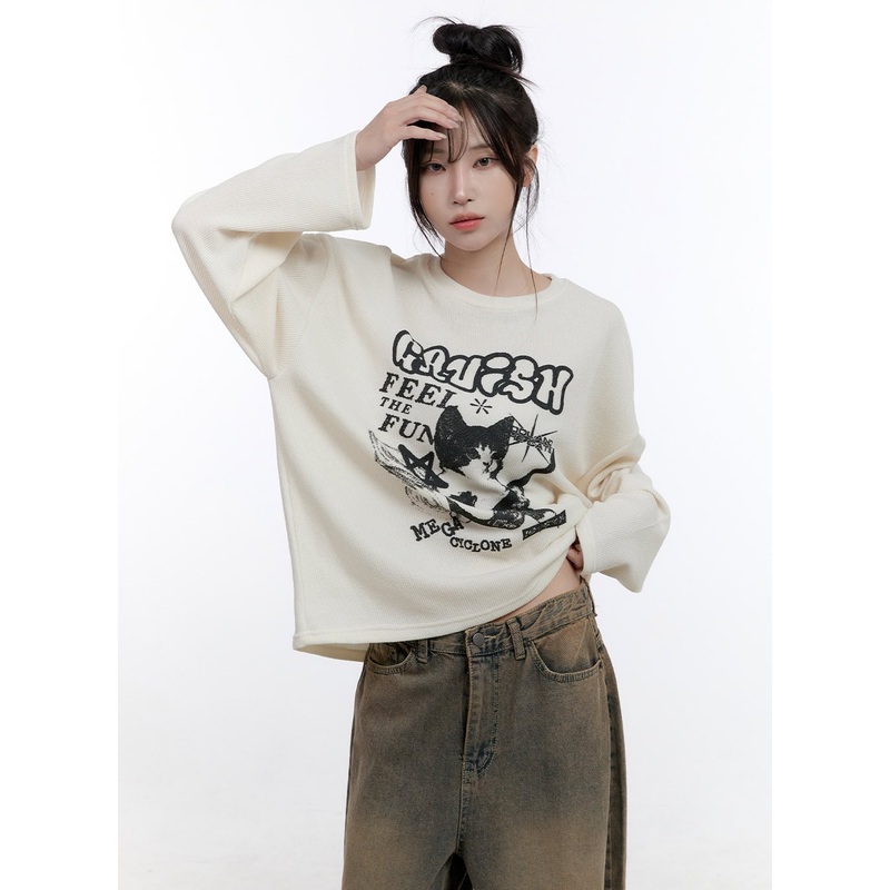 Oversized Graphic Long Sleeve T-Shirt CO418