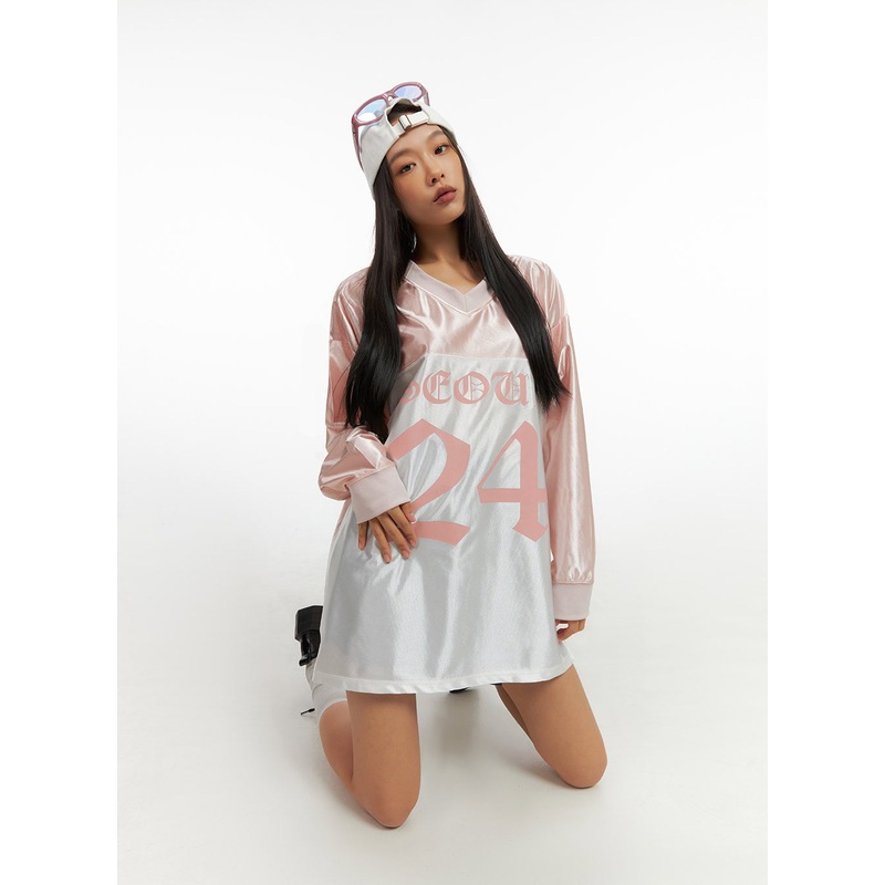 Pink Lettered Poly Sweat V-Neck Hoodie IO409