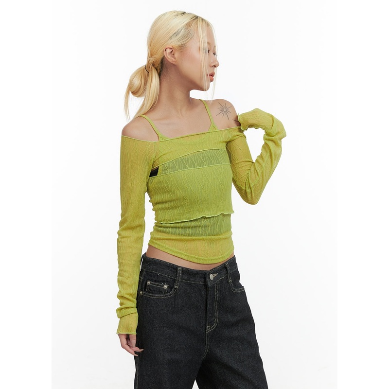 Sheer Bliss Off Shoulder Crop Top CO415