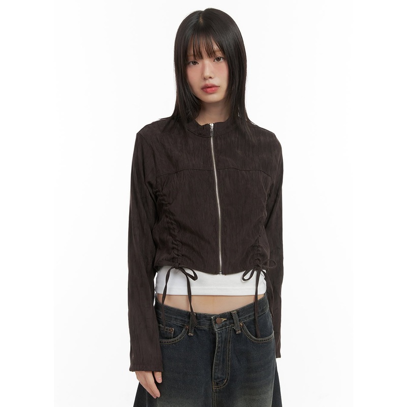 Shirred Suede Slim Crop Jacket CO410