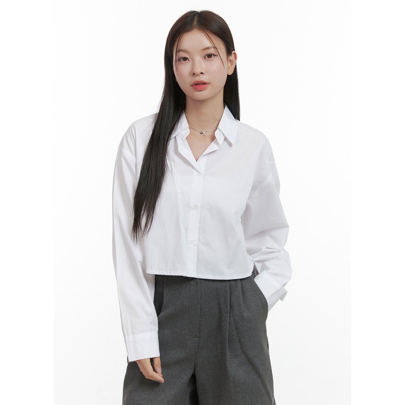 Slit-Back Crop Shirt OO416|White|Blue|Light blue|S/M