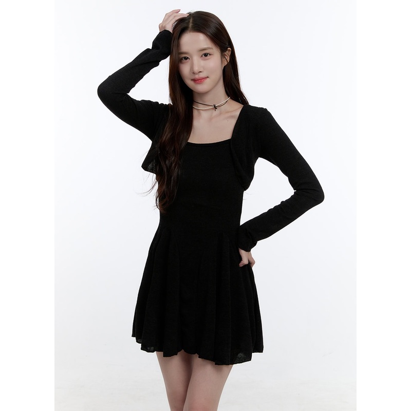 Solid Charm Mini Dress and Cardigan Set OO407