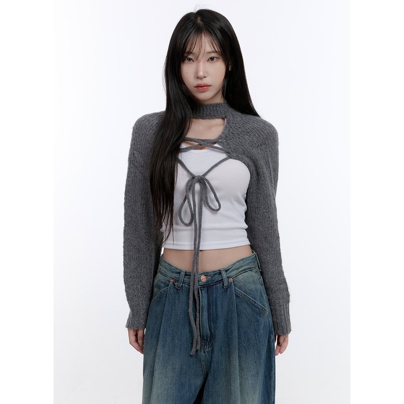 String Cut-Out Wool Bolero CO418