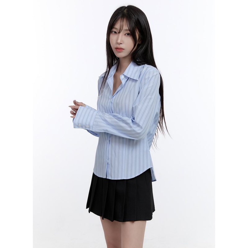 Stripe Button-Up Collared Shirt CO418