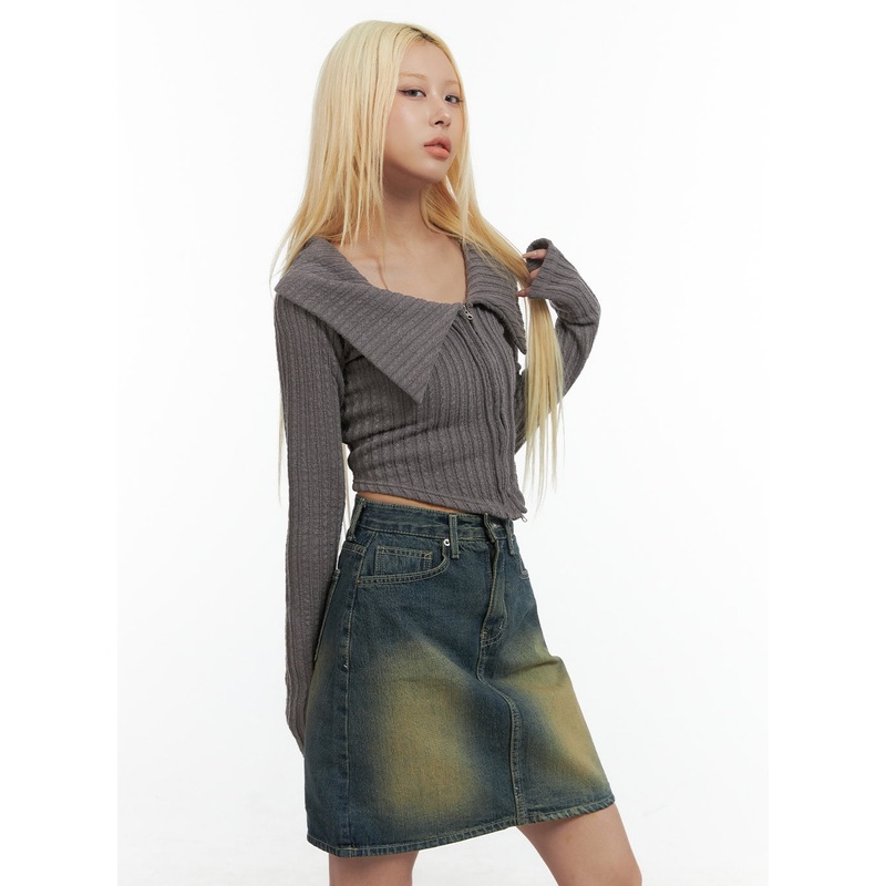 Zipper Chic Collared Crop Top CO415