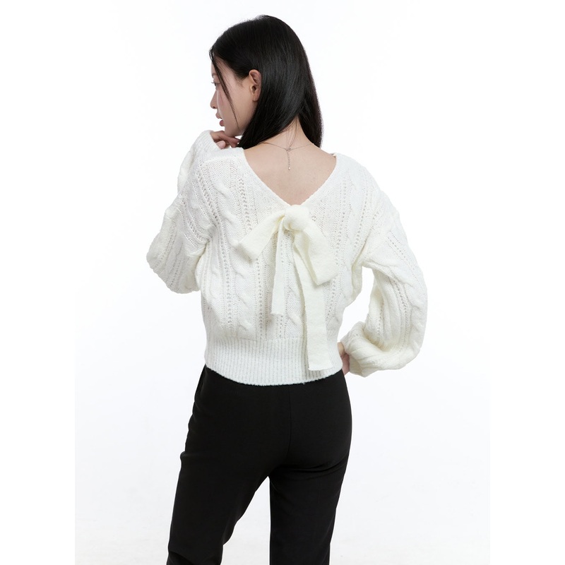 Cable Knit Ribbon Top OO429|White|Black|Red|S/M