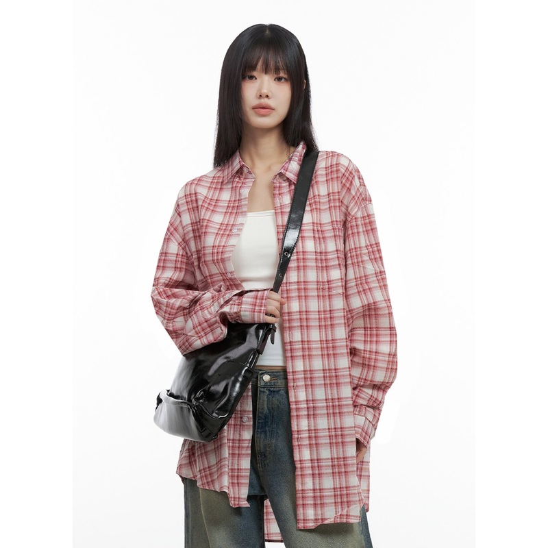 Checkered Cotton Oversized Shirt IO430