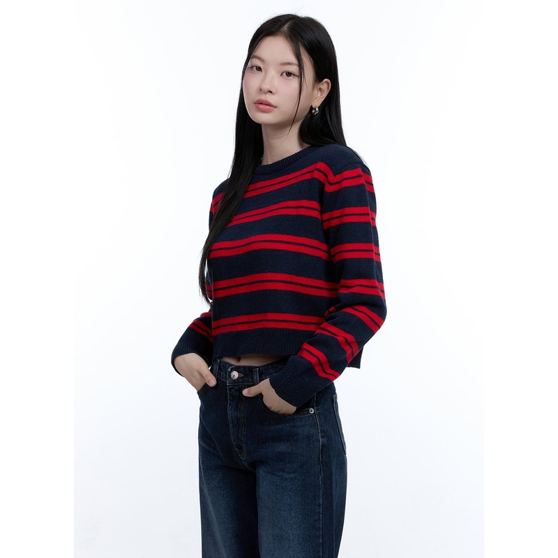 Cozy Stripe Wool-Blend Crop Top OO429
