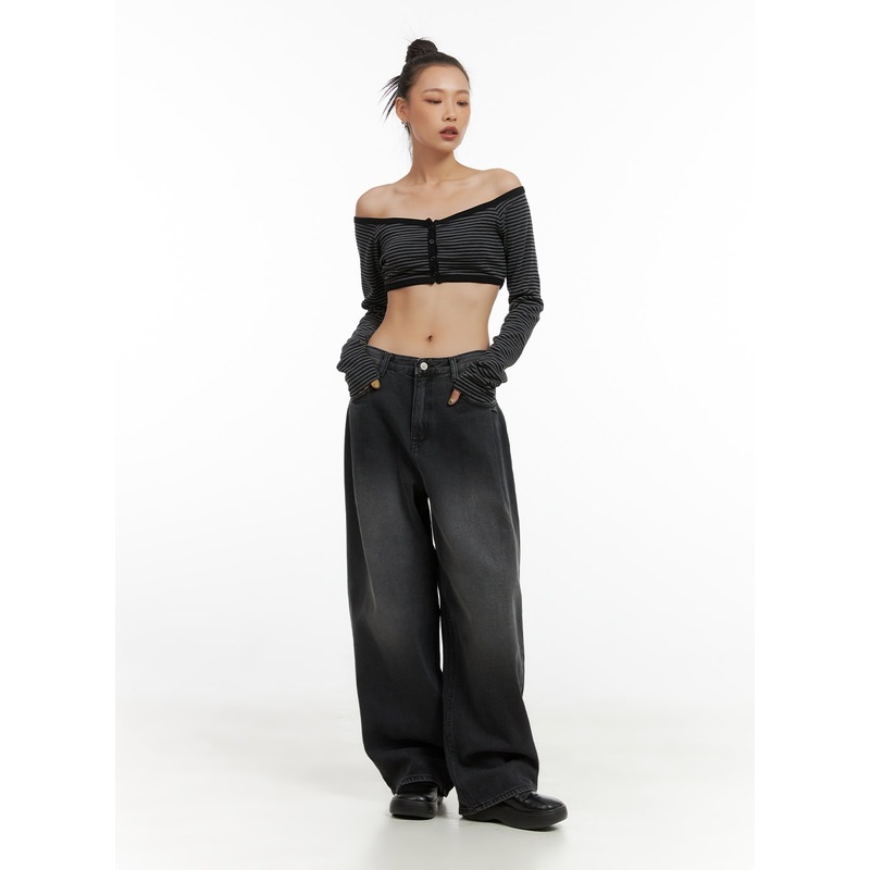 Delilah Pin-Tuck Washed Denim Baggy Jeans CO424