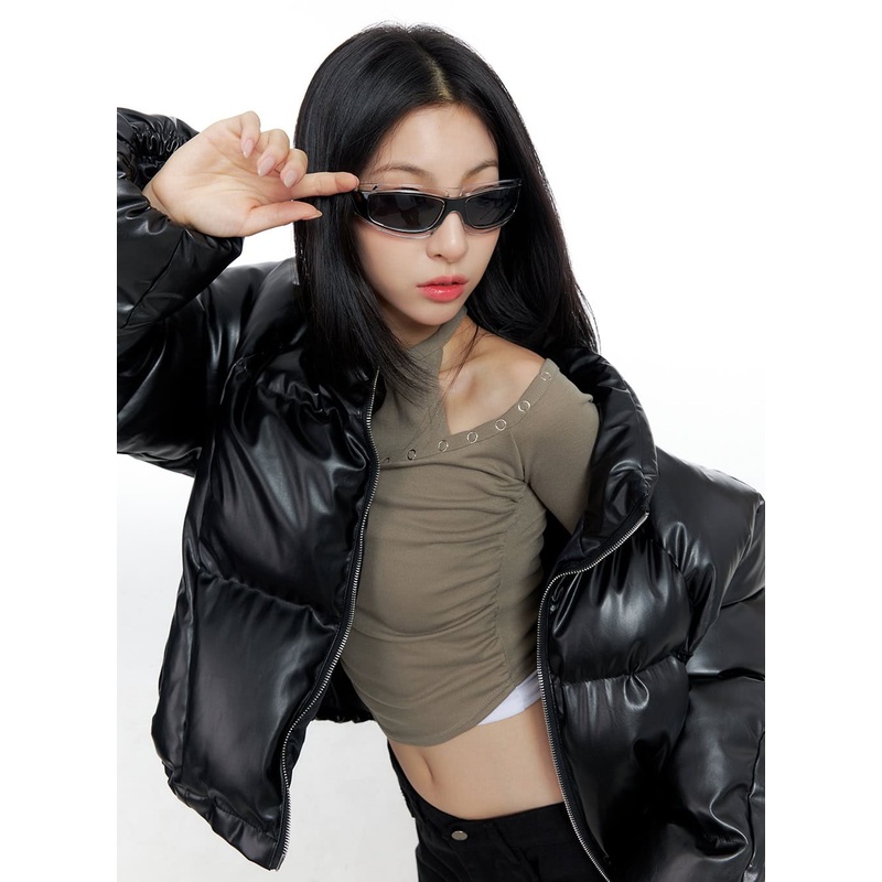 Faux Leather Puffer Jacket CO425