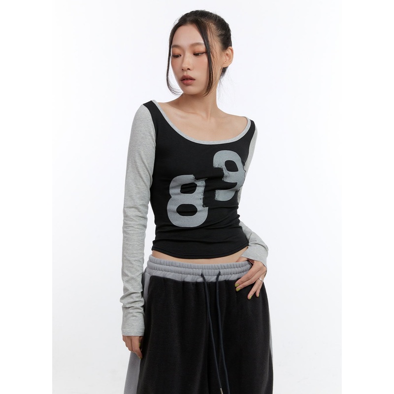 Graphic U-Neck Cut-Out Crop Top CN401
