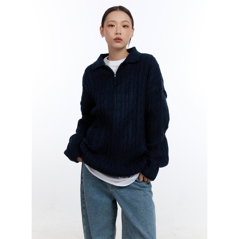 Half-Zip Cable Knit Sweater CO431