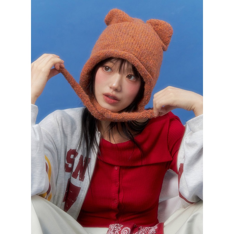Knit Bliss Cat Beanie IO430|Orange|Gray|Black|One Size