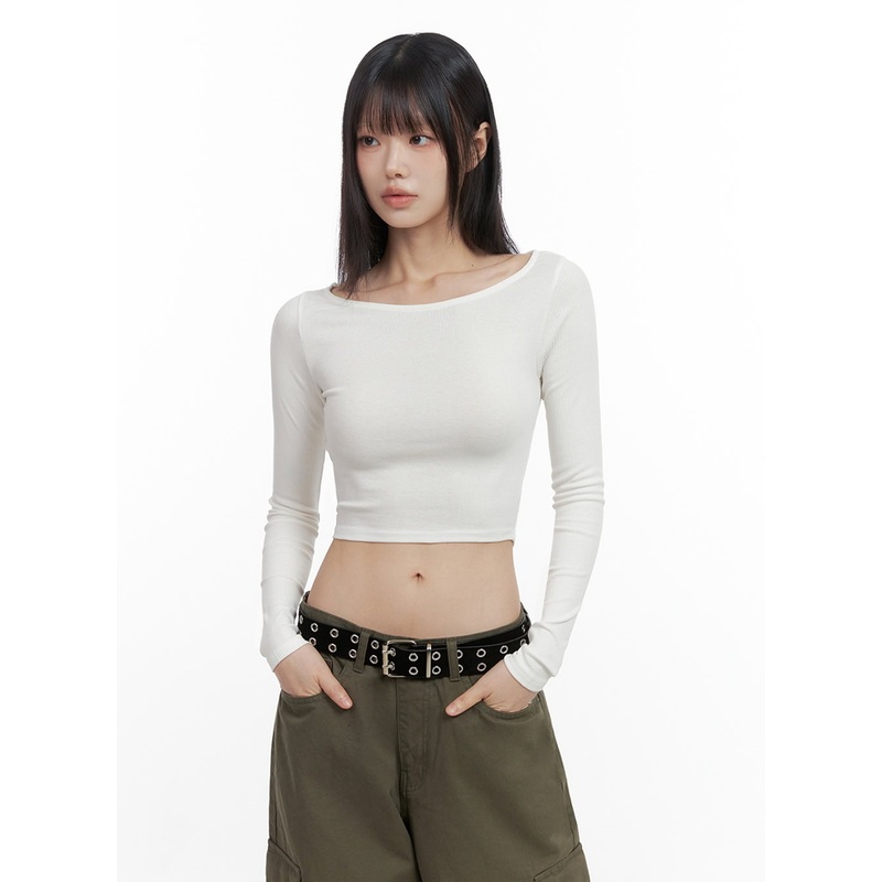 Long-Sleeve Slim Crop Top IO430