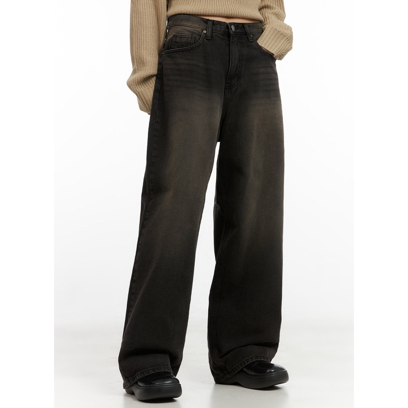 Mabel Buckle Washed Wide-Leg Jeans CO424