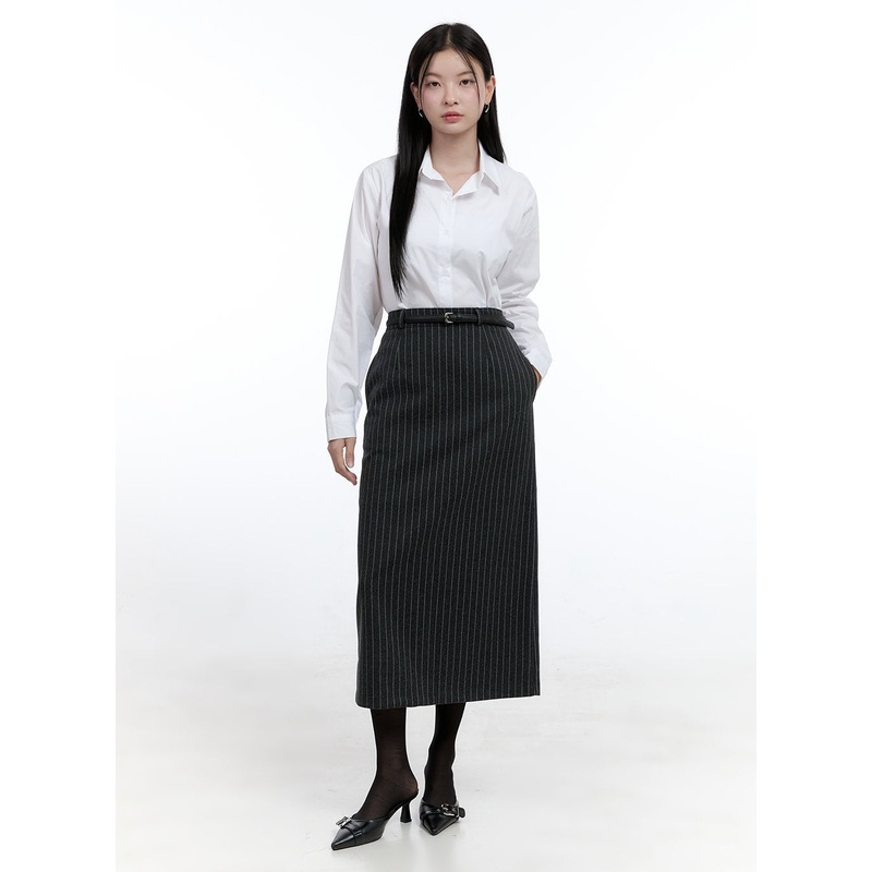Maxi Stripe-Print Skirt OO429|Dark gray|Beige|S/M