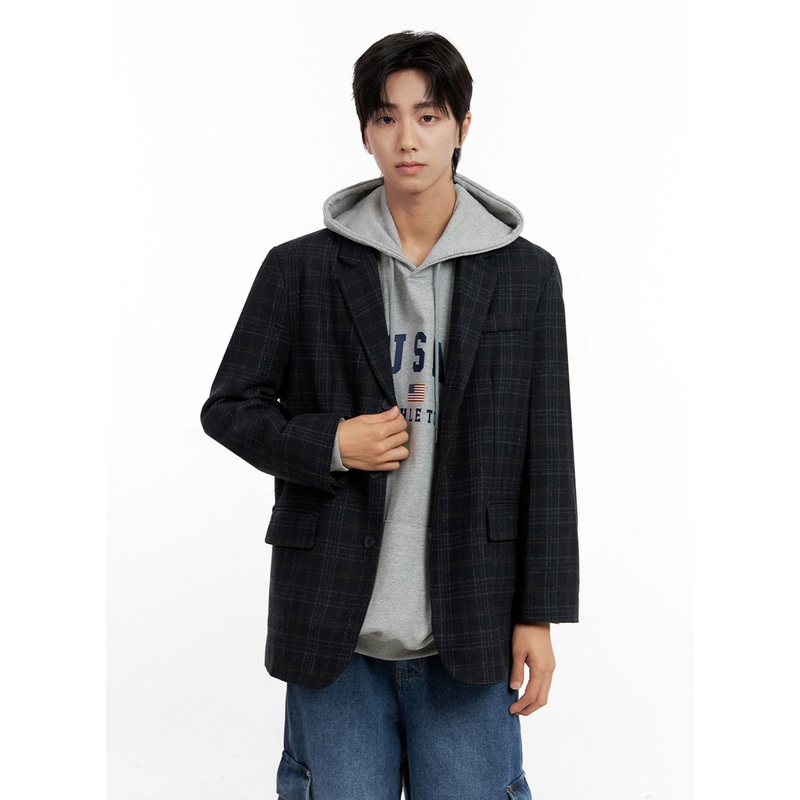 Men’s Checkered Button Blazer IN401