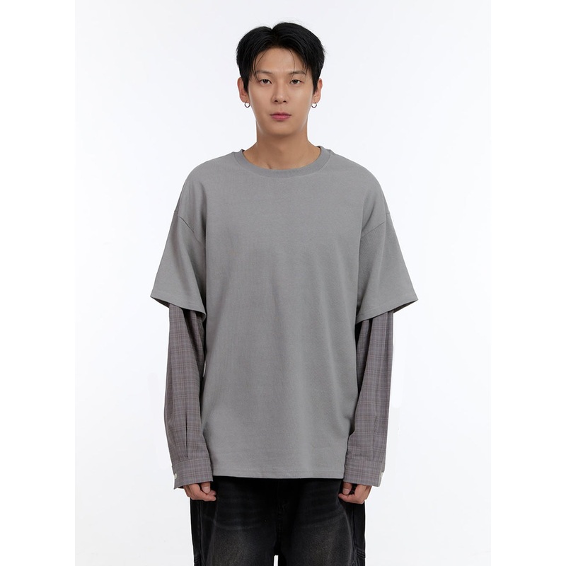 Men’s Layered Shirt IO428|Dark gray|Black|M/L