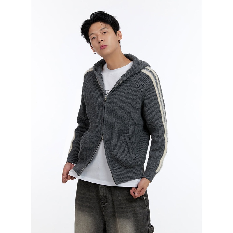 Men’s Striped Double Zipper Knit Hoodie IO428