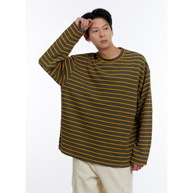 Men’s Striped Round Neck Long Sleeve T-Shirt IO428