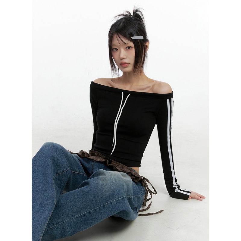Off-Shoulder String Crop Top IO430