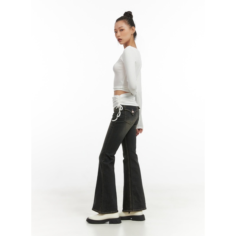 Paisley Slim-Fit Bootcut Washed Jeans CO424