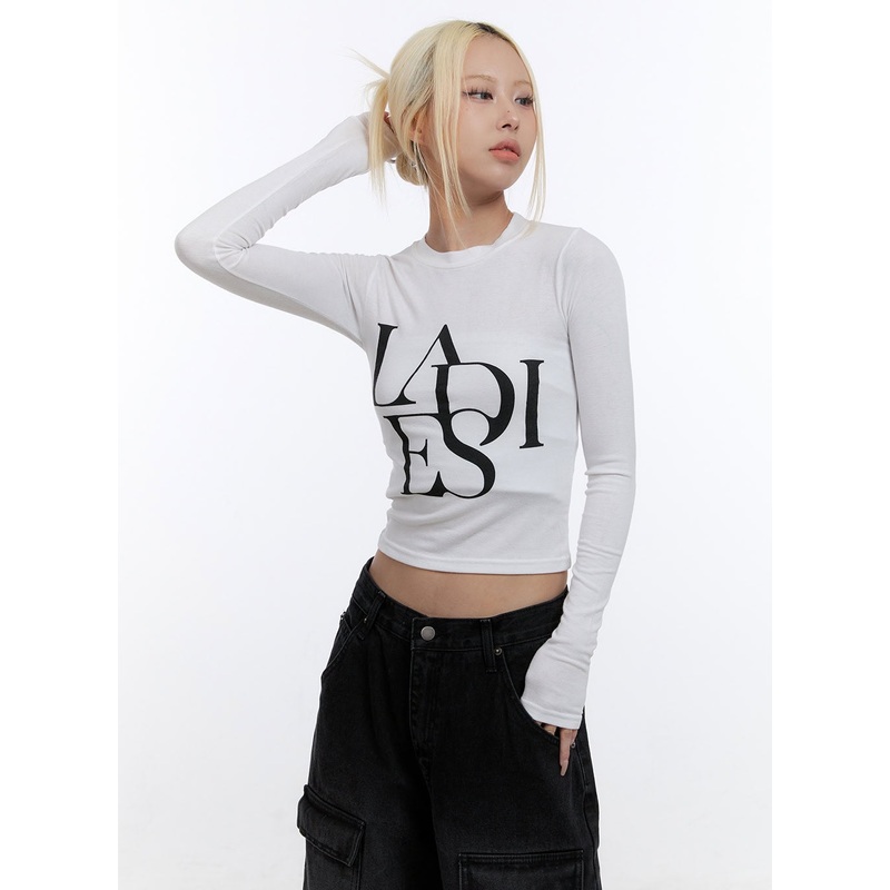 Round Neck Slim Fit Long Sleeve Crop Top CO423