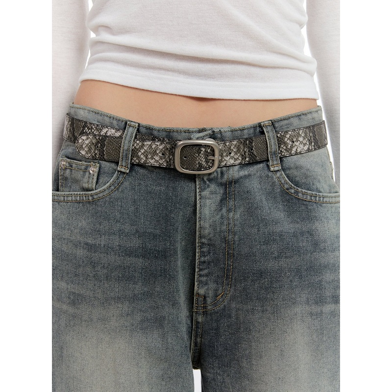 Sleek Snakeskin Belt CN401|Gray|Black|One Size