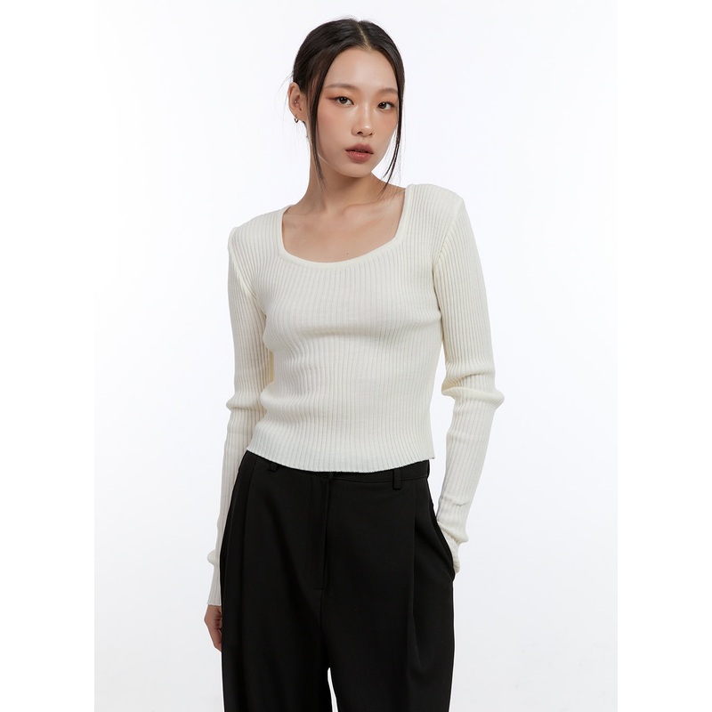 Square-Neck Solid Crop Top CN401