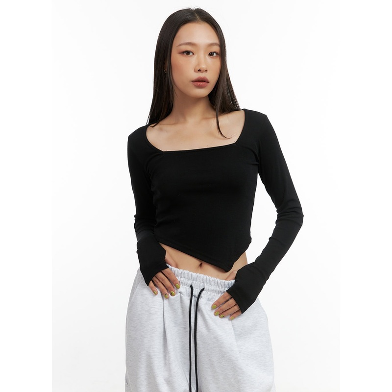 Square-Neck Unbalanced Crop Top CO424